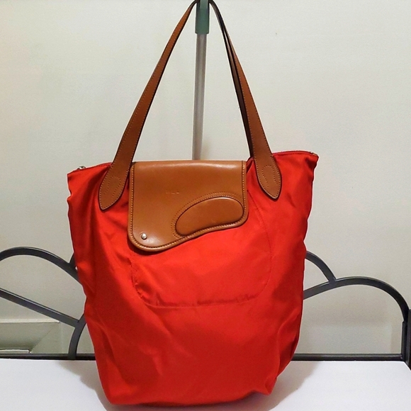 R.L.L RALPH LAUREN Red Packable Tote/Bag Nylon w. Leather Straps - Picture 2 of 12